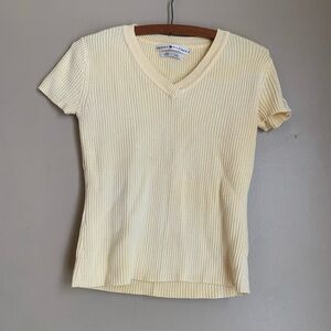 Tommy Hilfiger Sweater Yellow Short Sleeve Small Made In Japan Sleeve Pocket Y2k